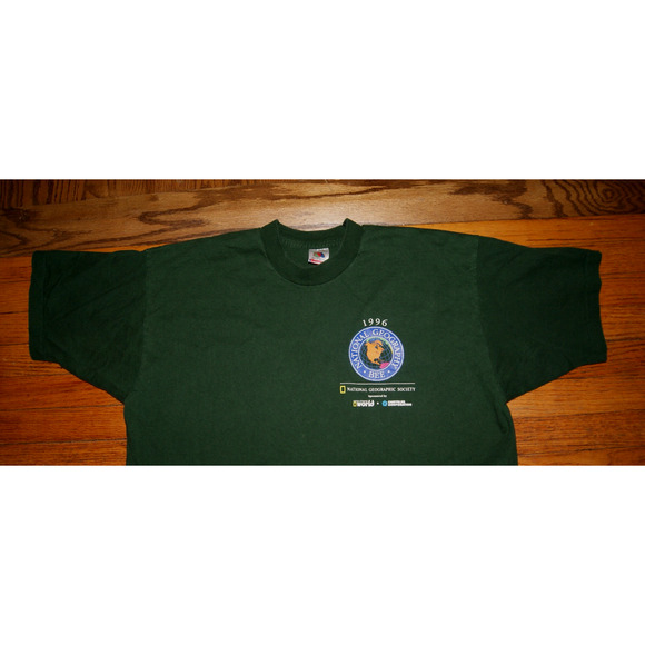 Vintage 90s National Geographic Society Geography Bee XL Green TShirt USA FOTL - Picture 1 of 9